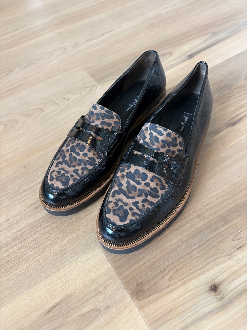 Paul Green Patten Leather Leopard Print Penny Loafers